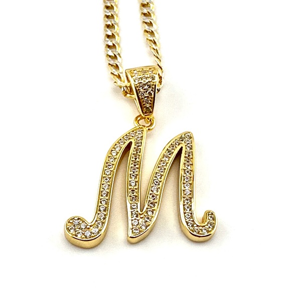 18K Gold Plated over 925 Solid Sterling Silver "M" Letter Necklace - Picture 4 of 10